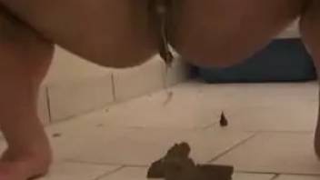 Beautiful blonde pooping on the floor