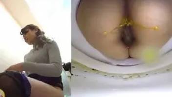 Asian girl diarrhea in public toilet