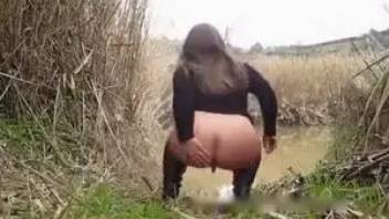 Girl diarrhea in pond